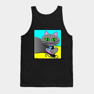 Grey Cat with Catnip Mouse Tank Top